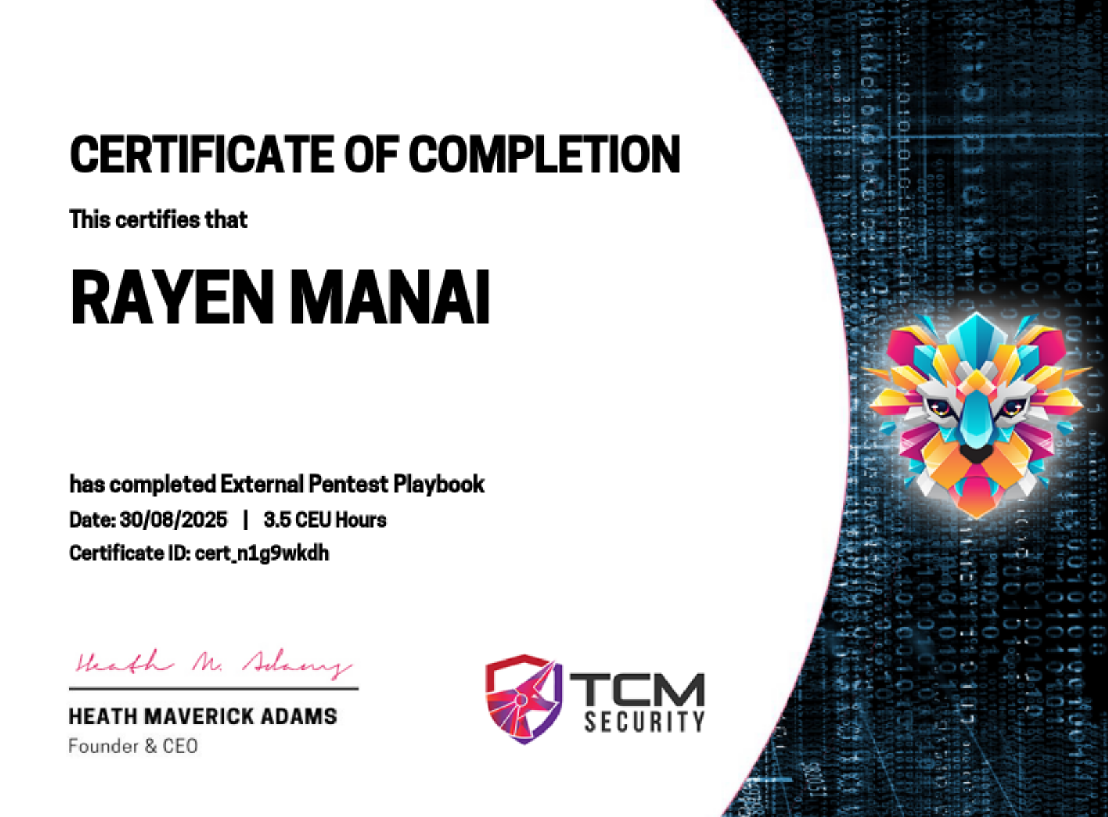 External Pentest Playbook Certificate
